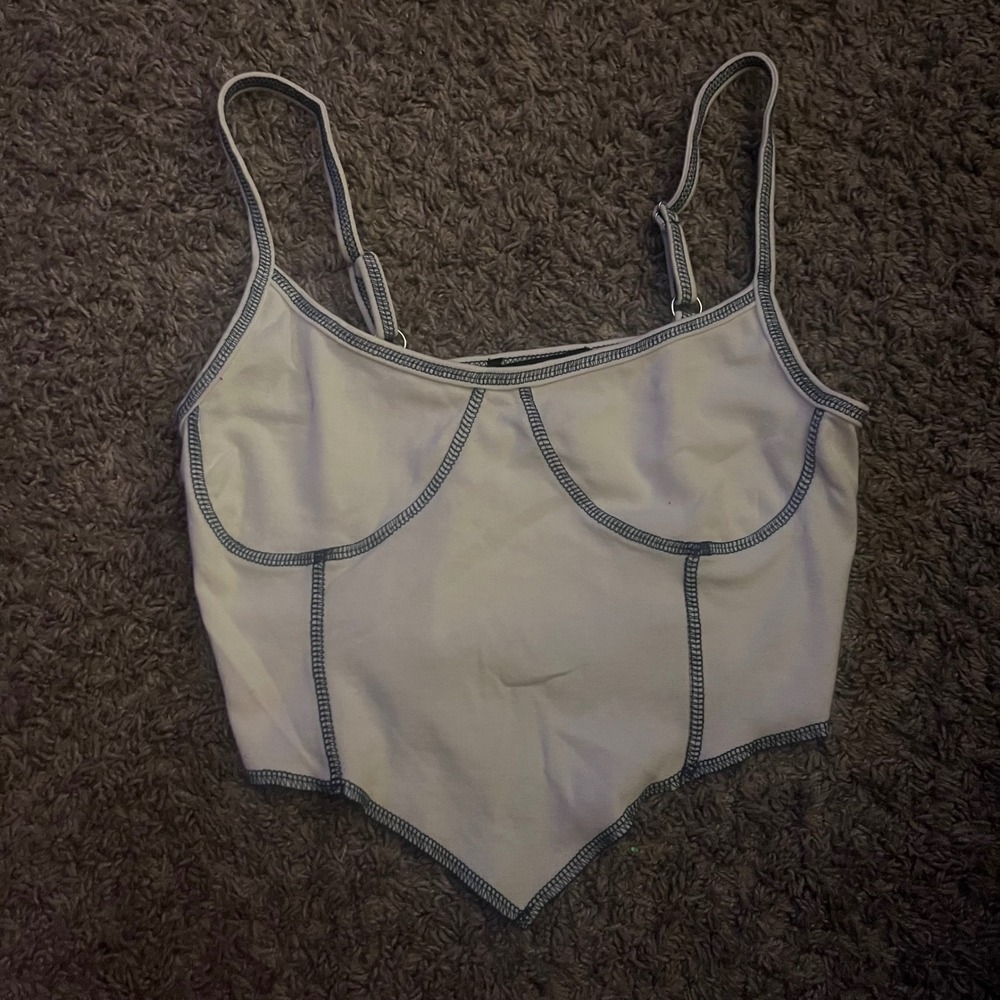Forever 21 Womens Medium White Contrast Stitch Handkerchief Hem Corset Cami Top